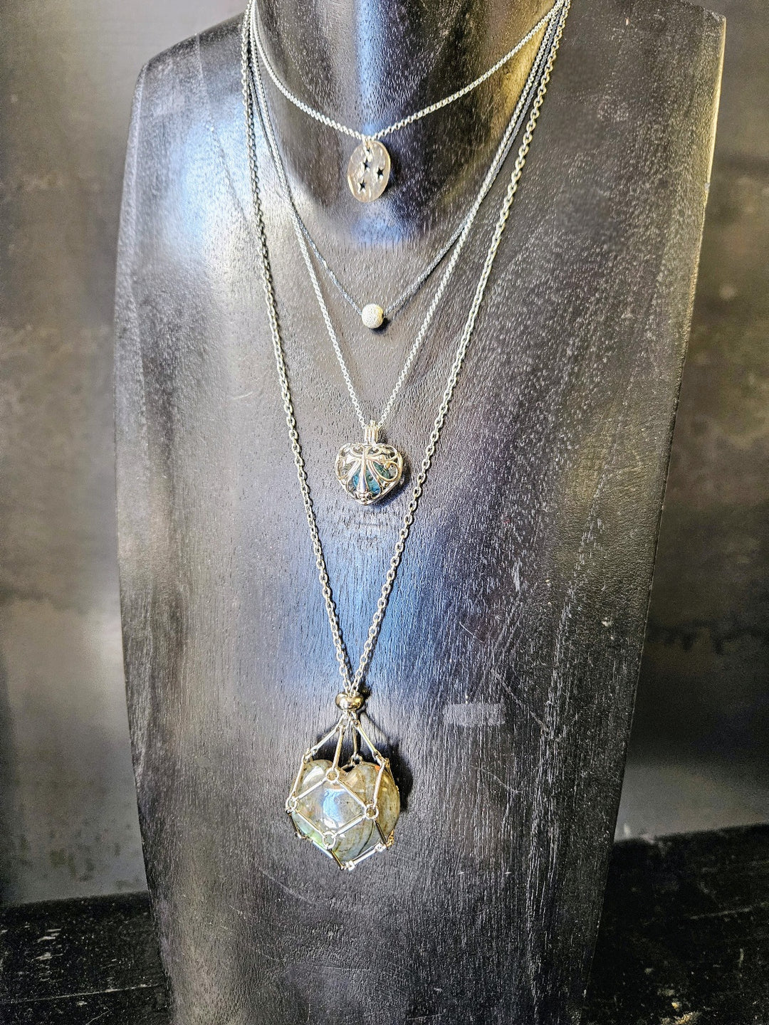 Collier Coeur en cage Labradorite