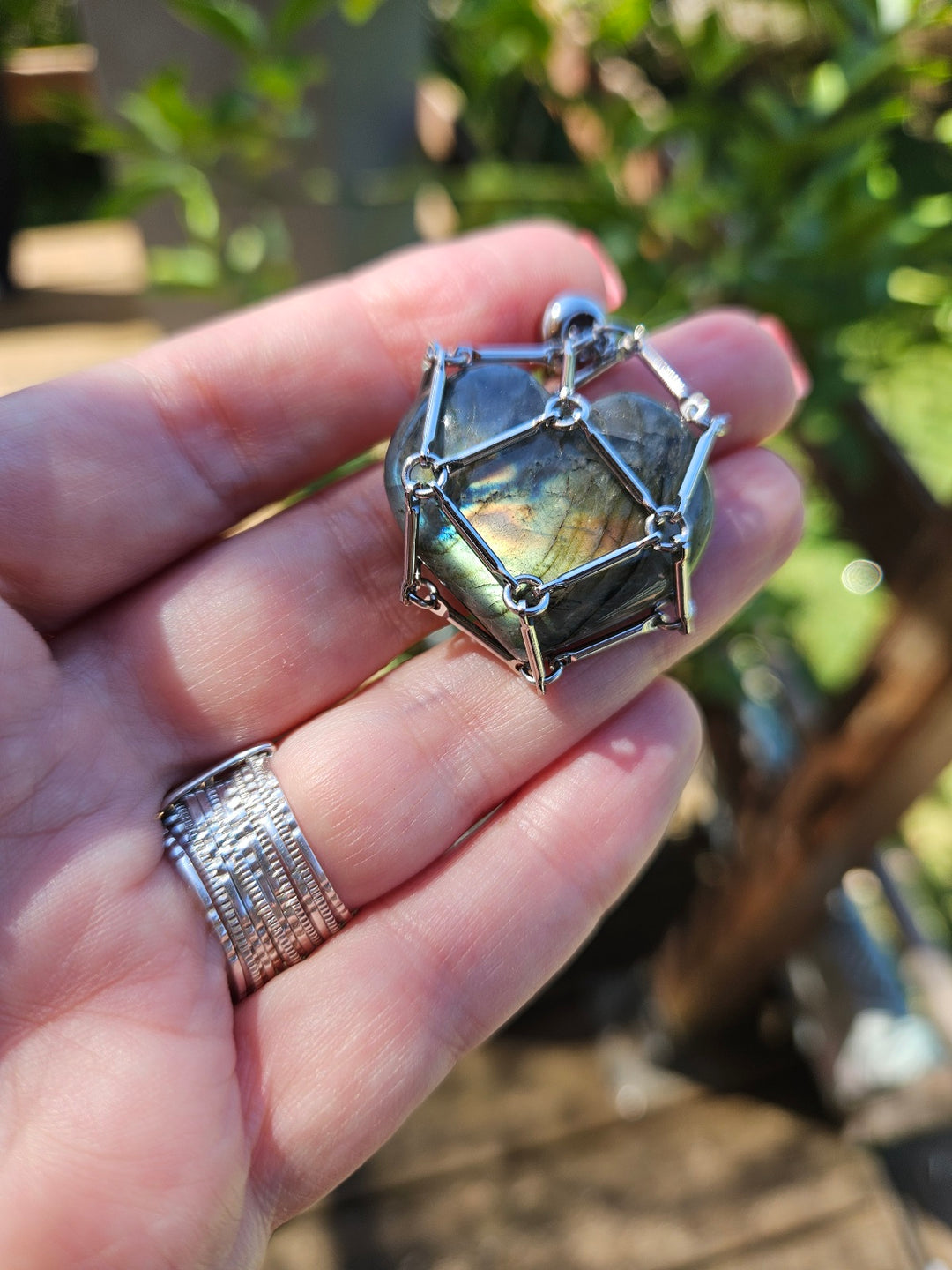 Collier Coeur en cage Labradorite