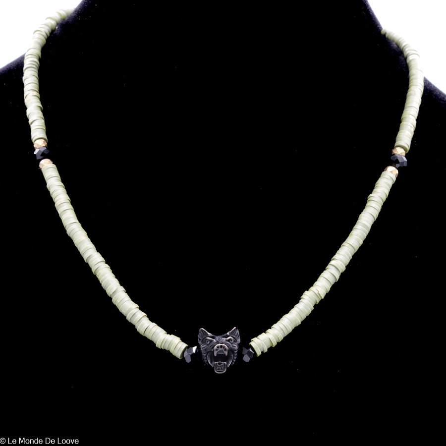 Collier Heishi tête de loup